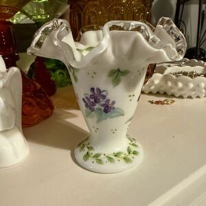 Fenton Silver crested floral trumpet vase